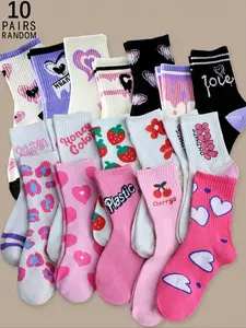 Women's Socks 1-20 Pairs Socks Set, Casual Cartoon Pattern Trendy Daily Wear Knee High Socks, Versatile Comfortable Footwear for Women