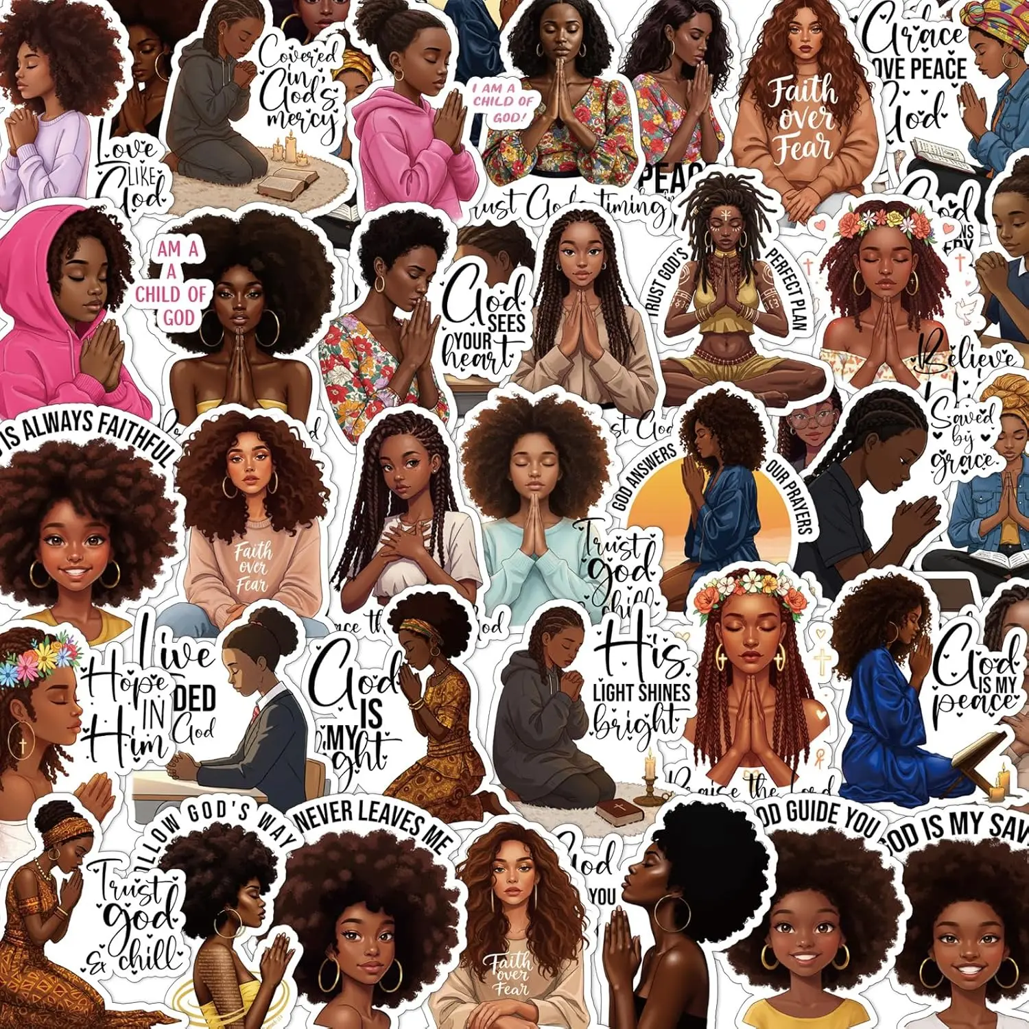 Black Girl Stickers for Adults - 50 Pcs Pray Black Women Water Bottle Stickers, Inspirational Quotes Waterproof Scrapbook Decals, Motivational Vinyl Sticker for Laptop Journaling