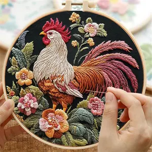 Rooster Broidery Kit with Flower CockEmbroidery Kit for Beginners Needles Enough Embroidery Thread