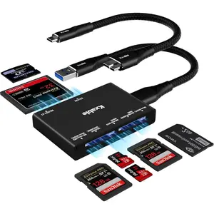 SD Card Reader 7 in 1,  USB 3.0 Memory Card Reader/Writer 5Gbps, for SD/ SD/MS/CF/MMC/XD/SDHC/SDXC Camera Memory Card, Reader for  OS, Windows, Linux- with 2 USB A/C to  3.0 Cables