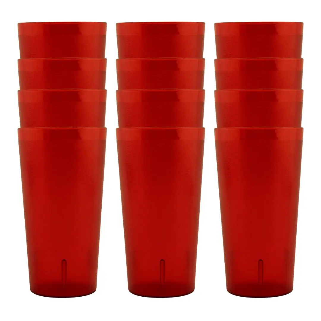 16 oz Thick Walls Classic Red Round Plastic Tumbler Cups (Set of 12) - Dishwasher-Safe, BPA-Free, Shatterproof, Stackable for Restaurant Use, Water, Juice Drinkware for Indoor & Outdoor, 16Oz
