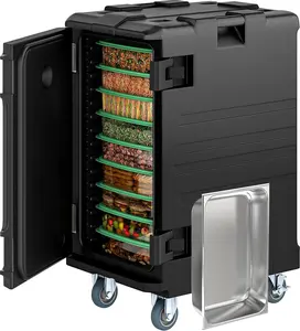 OEDRO Insulated Food Pan Carrier, 127 Qt LLDPE Hot Box for Catering w/Stainless Steel Pan, Catering Food Warmer with Swivel Casters for 9 Full-Size Pans, Stackable Design for Restaurant Gathering