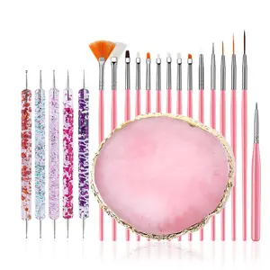 21Pcs Nail Art Brushes Set - 1 Resin Nail Art Palette, 5 Nail Art Dotting Pens, 15 Nail Art Brushes, Nail Polish Mixing Palette Double-Ended Dotting Pen Nail Liner Brush Nail Drawing Brushes