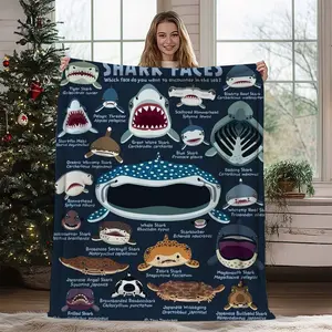 Shark Theme Flannel Blanket, Lightweight Non-Shedding Ultra Soft Sofa Travel Nap Throw, Home Decor Educational Pattern Gift Blanket