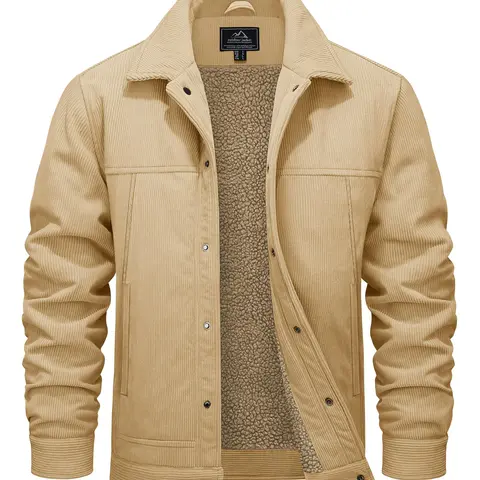 MAGCOMSEN Men's Retro Thick Fitted Winter Corduroy Sherpa Fleece Lined Warm Coat - Classic Style Jacket