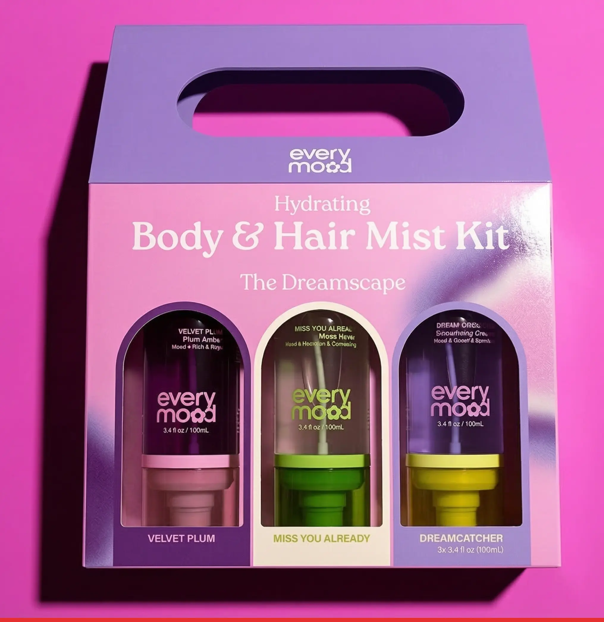 Everymood Body & Hair Mist Gift Set – The Dreamscape, 3x100mL Hydrating Fragrance Mist with Hyaluronic Acid, Velvet Plum + Miss You Already + Dreamcatcher, Vegan
