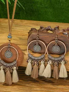 Vintage Women's Earrings Necklace Set, Bohemian Jewelry, Irregular Geometric Round Alloy Earrings, Large Ear Hooks, Pendant Necklace, Daily Wear, Party, Date, Gift