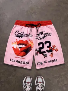 Men's Letter & Cross Print Boxer Brief Swim Shorts Swimming Trunks, Casual Comfy Breathable Swim Shorts for Summer, Men's Swimwear for Beach Swimming