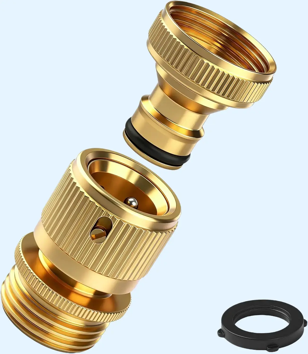Garden Hose Quick Connect Fitting, 3/4 Inch GHT Solid Brass Quick Release Hose Connector, Leak-Proof Hose Quick Connect Fittings up to 200 PSI, Heavy Duty Male & Female Set