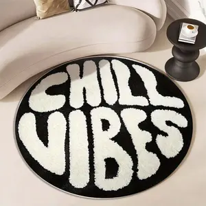 1pc American Style Chill Vibes Round Rug, Home Decor Rug, Anti-Slip Plush Mat, Block Bubble Font, Suitable for Bedroom Living Room