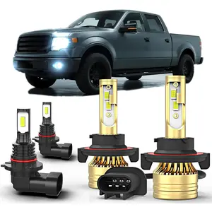 Fit For Ford F150 2004-2014 LED Bulbs Combo,9008 H13 High&Low Beam+9145 Fog Light Bulbs,6000K White,500% Brightness,9008 9145 Light Bulbs,Plug and Play,Pack of 4