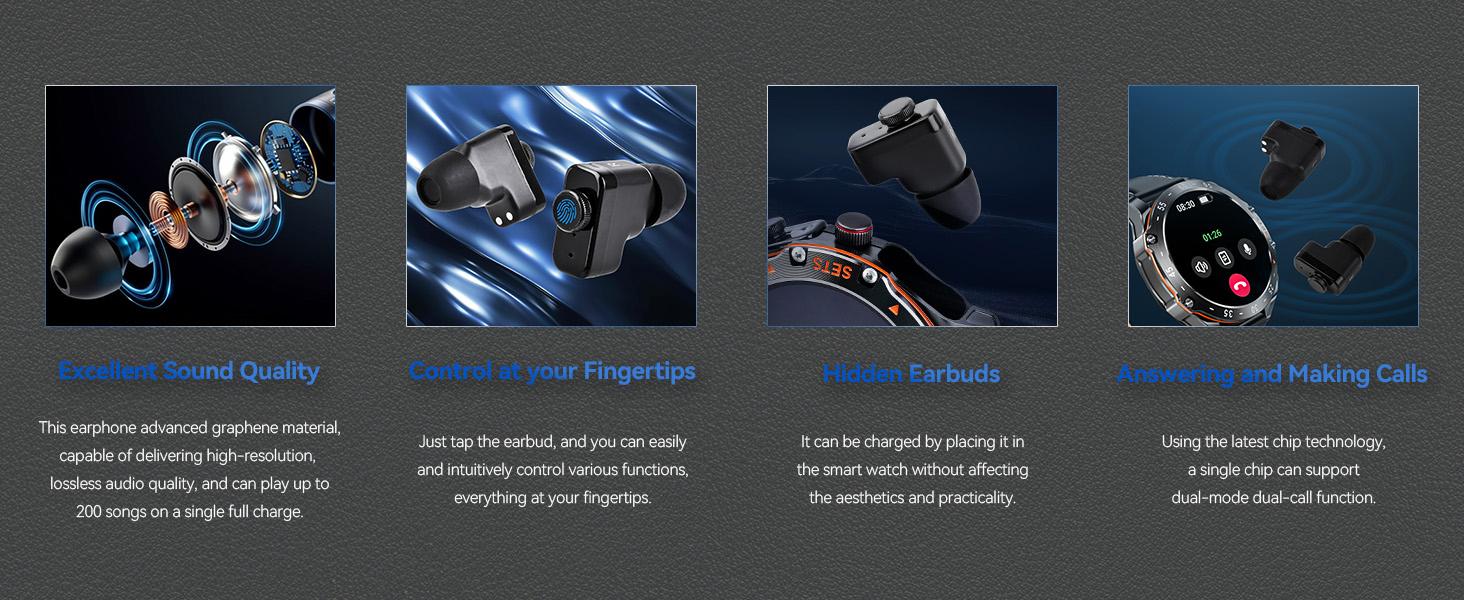 Smart Watch with Earbuds for Men, 2 in 1 Wireless Call Smart Watch, IP67 Waterproof Multifunctional Watch with 100+ Sports Modes, Massive Dials & Practical Functions, Notification Sync, Compatible with iOS Android, Gifts for Men Dad Husband