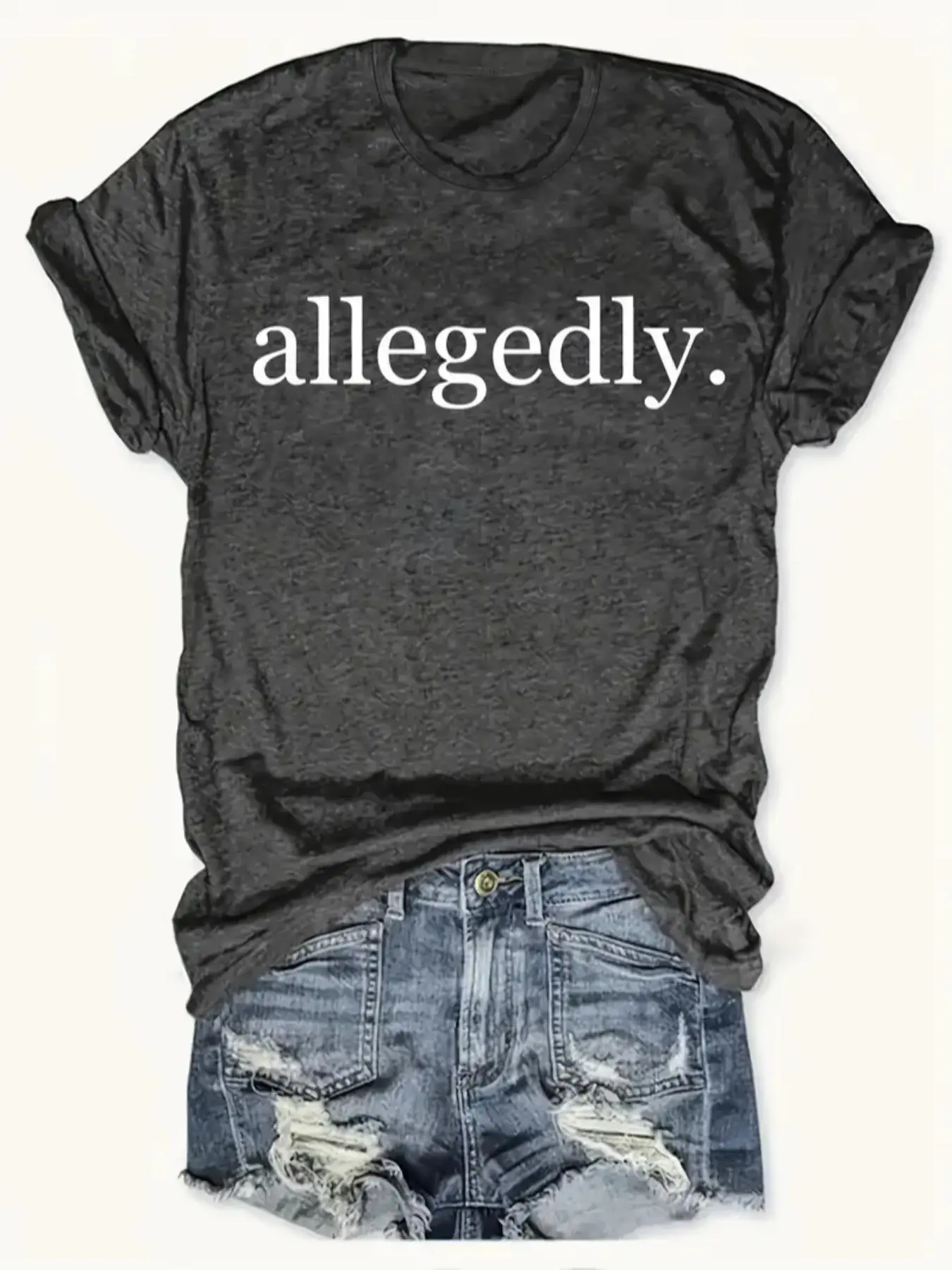 Women's "Allegedly" Print Round Neck Tee, Casual Short Sleeve Crew Neck T-shirt for Summer, Fashion Women's Top for Daily Wear