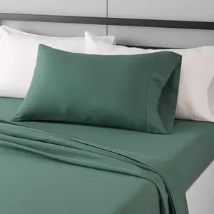 Lightweight Super Easy Care Wrinkle Free Microfiber 3 Sheet with 14-Inch Deep Pockets, Twin, Emerald Green,,, Men  Women