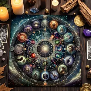 Astrology Chart Art Tablecloth, 1 Count Tarot Card Table Cloth, Zodiac Sign Decoration Altar Cover, Polyester Material, Party Gathering Decor