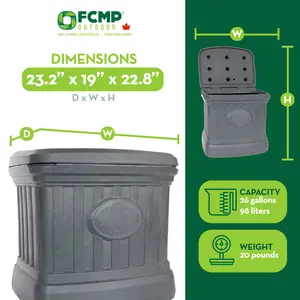 FCMP Outdoor SB120-GRY-S 26 Gallon Outdoor Utility Storage Bin Container, Gray