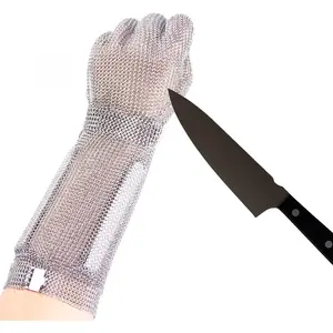 15cm Long Chainmail Glove for Butcher, Finger Protective Safety Work Glove, Cut Resistant Glove Food Grade,316L Stainless Steel Metal Mesh Gloves with Metal Craw (L)