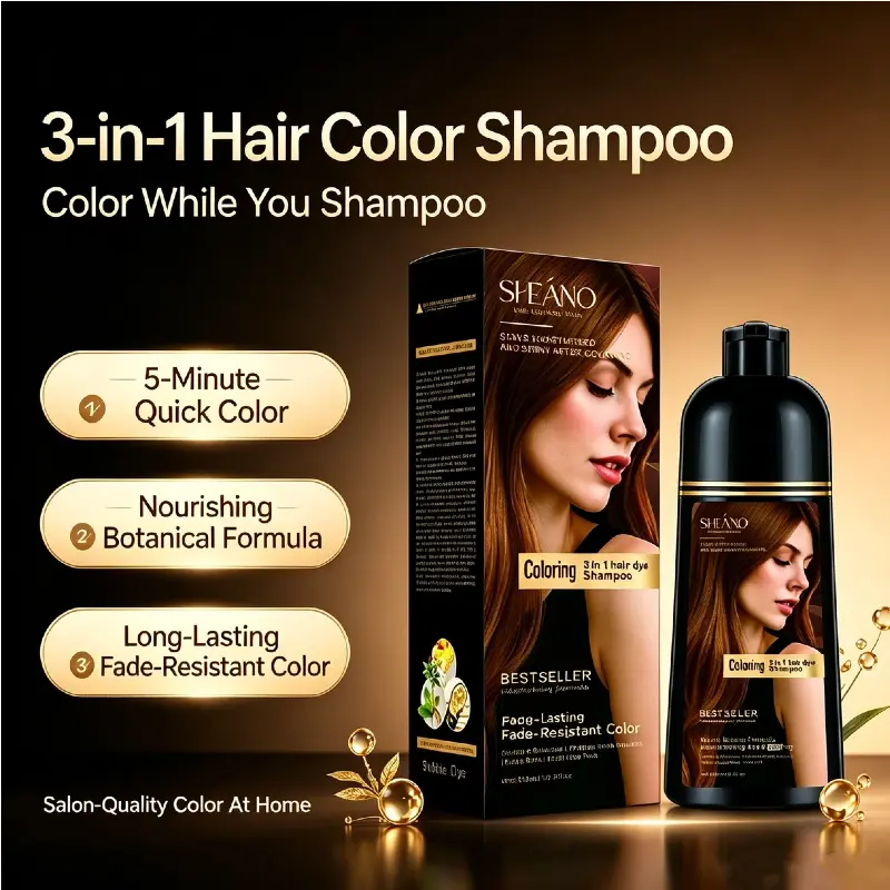 Rich Chestnut Brown 3-in-1 Hair Dye Shampoo, Semi-Permanent Gentle Hair Color Shampoo for Sensitive Scalp, DIY At Home Quick Gray Hair Coverage, Long Lasting Salon Quality Hair Dye for Men Women
