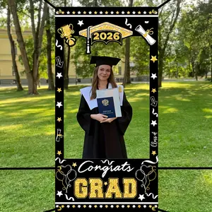 2D flat banner, 2D door banner, 1 piece, graduation party banner, graduation season hollow frame prop door banner, graduation GRAD party decoration supplies, party photography background decoration, home room decoration, garden decoration