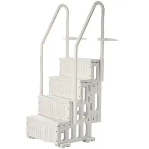 【DealsForYouDays】4-Step Creamy White Pool Ladder of Double Handrails Supports 400 lb for 48-54 In Pools