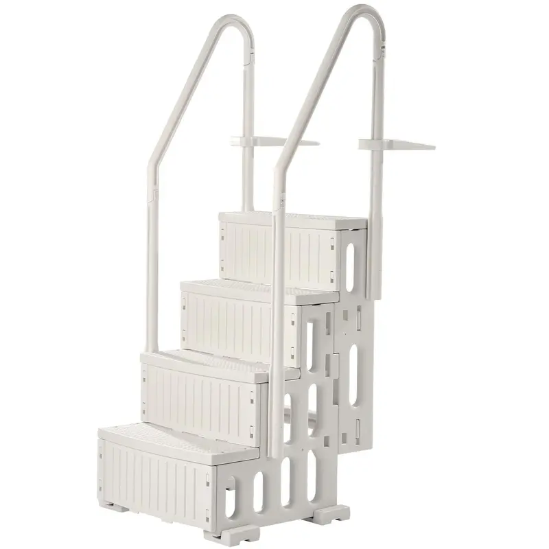 VEVOR Creamy White 4-Step Inclined Ladder with Double Rails, 400 lb Capacity, 12.6 in First Step, Water-Flow Design, Durability, Pool Accessories Equipment for 48-54" Deep Pools