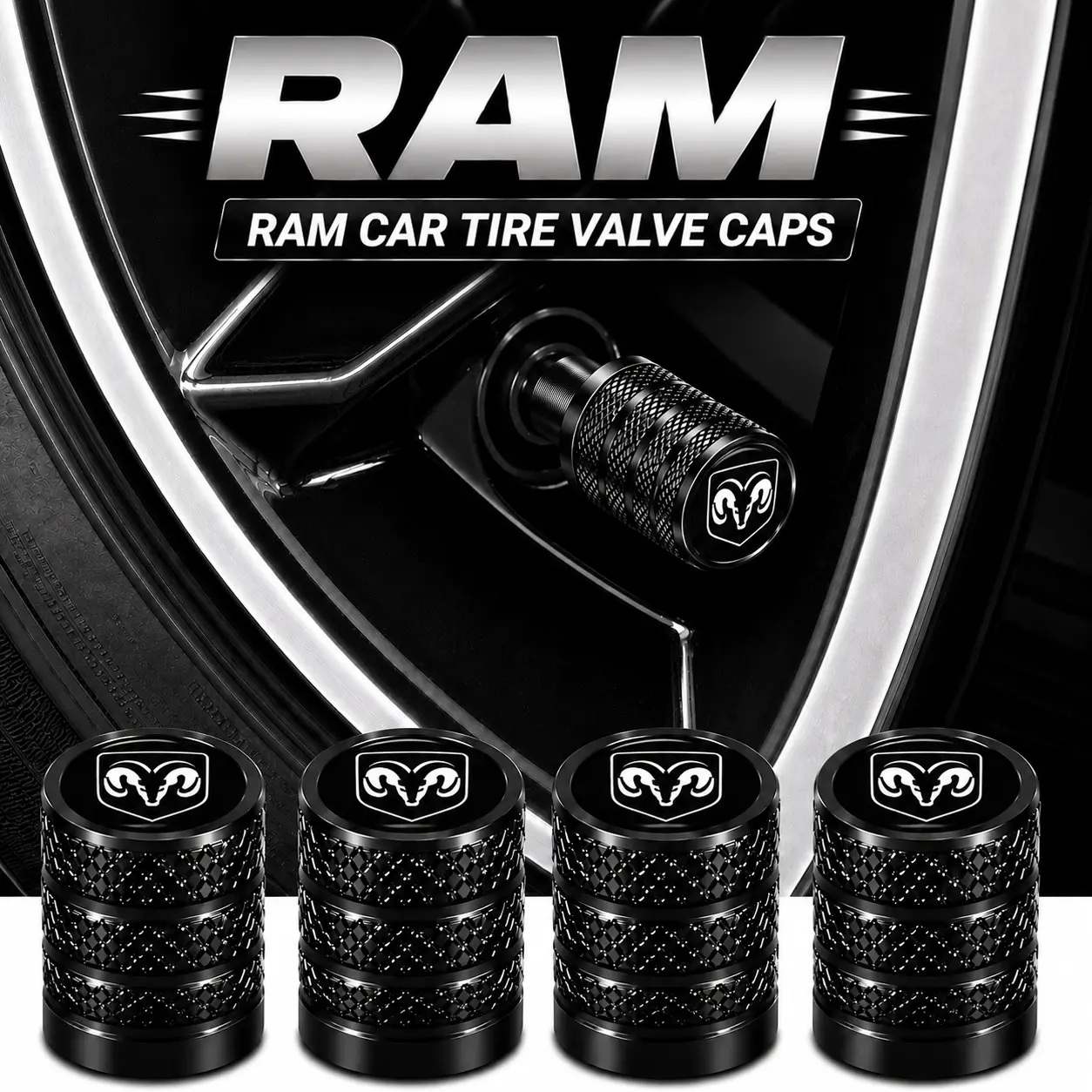5Pcs Industrial Grade Aluminum Tire Valve Stem Caps Fit for Ram 1500 2500 3500 ProMaster Dakota Rebel TRX Longhorn Laramie, High-Pressure Seal Anti-Rust Heavy Duty Pickup Wheel Air Valve Protector Replacement Parts