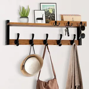 4 in 1 Coat Rack Wall with Shelf, Coat 25.2" Entryway Coat Hanger with Key and Mail Holder, Wall with Shelf, Hat Rack for Wall Key Holder Mail Organizer
