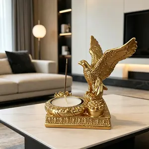 Golden Eagle Resin Incense Holder, Luxury Vintage Style, Dual Use Candle Stand, Wealth Symbol, Desktop Decor, Gift for Home Office
