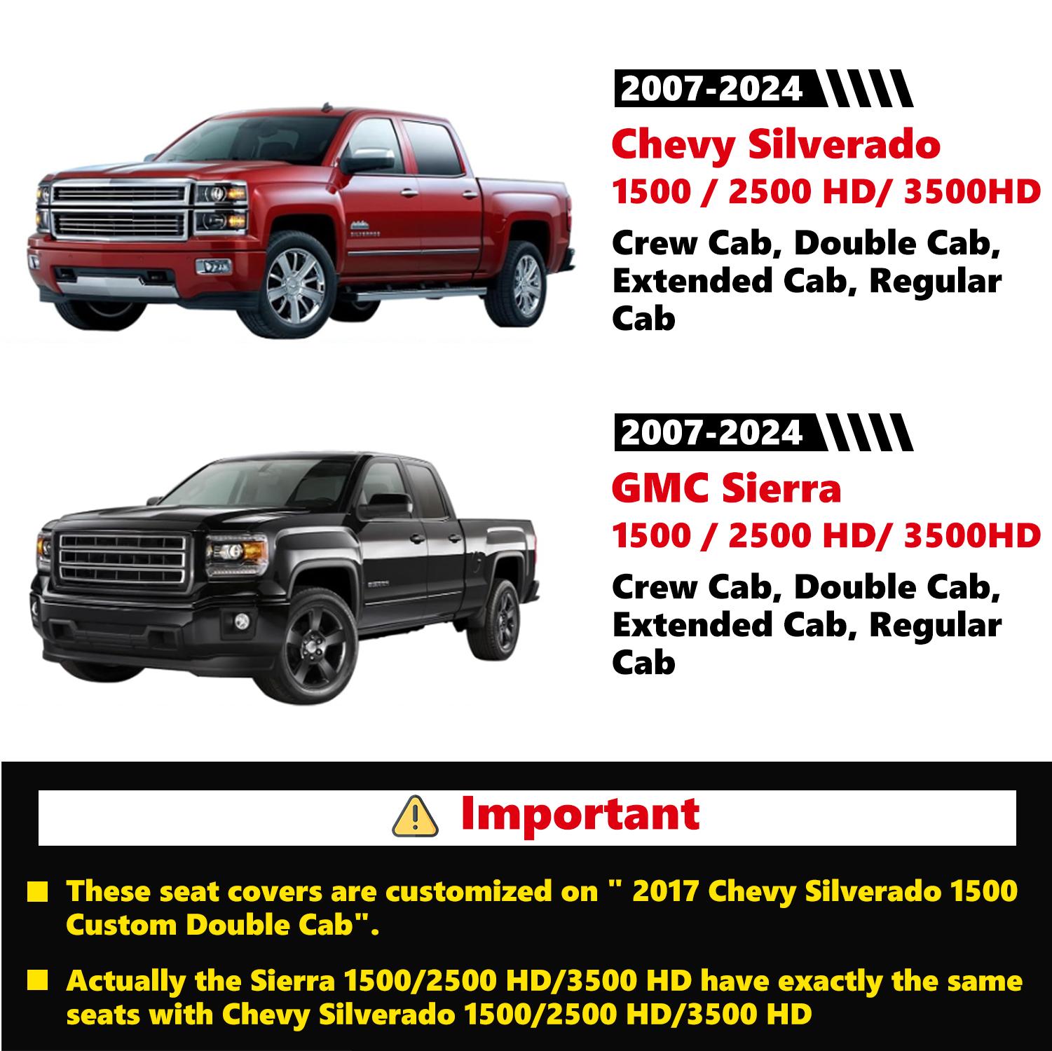 Leather Seat Covers for Truck Chevy Chevrolet Silverado GMC Sierra Pickup 2007-2025 1500 2500HD 3500HD Crew Double Extended Cab Waterproof Protectors