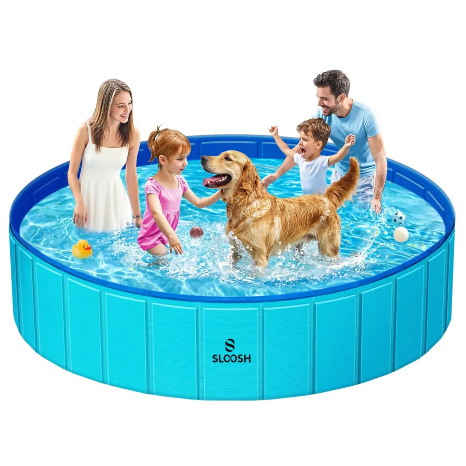 SLOOSH Foldable Dog Kiddie Pool - Portable Hard Plastic Doggie Swimming Pool, Anti-Slip Collapsible Pets Bath Tub Suitable for Kids Indoor Outdoor Bac