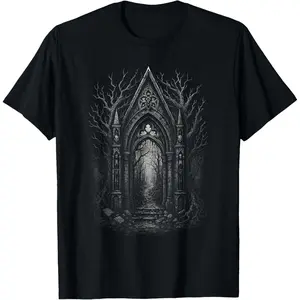 Cotton Graphic Tees Streetwear Gifts  Dark Gothic Forest Goth Horror Alt Alternative Skeleton Gate T-Shirt
