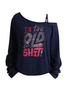 Women's Long Sleeve Loose Fit Fashion Top, Y2K Style Letter Print Design, Adjustable Shoulder Straps, Casual All-Season Wear, Womenswear