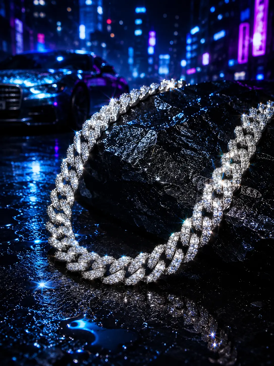 9032  Miami Cuban Link Chain Necklace Full Sparkle Silver Tone Fashion Jewelry for Men Women