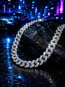 9032  Miami Cuban Link Chain Necklace Full Sparkle Silver Tone Fashion Jewelry for Men Women summerwins
