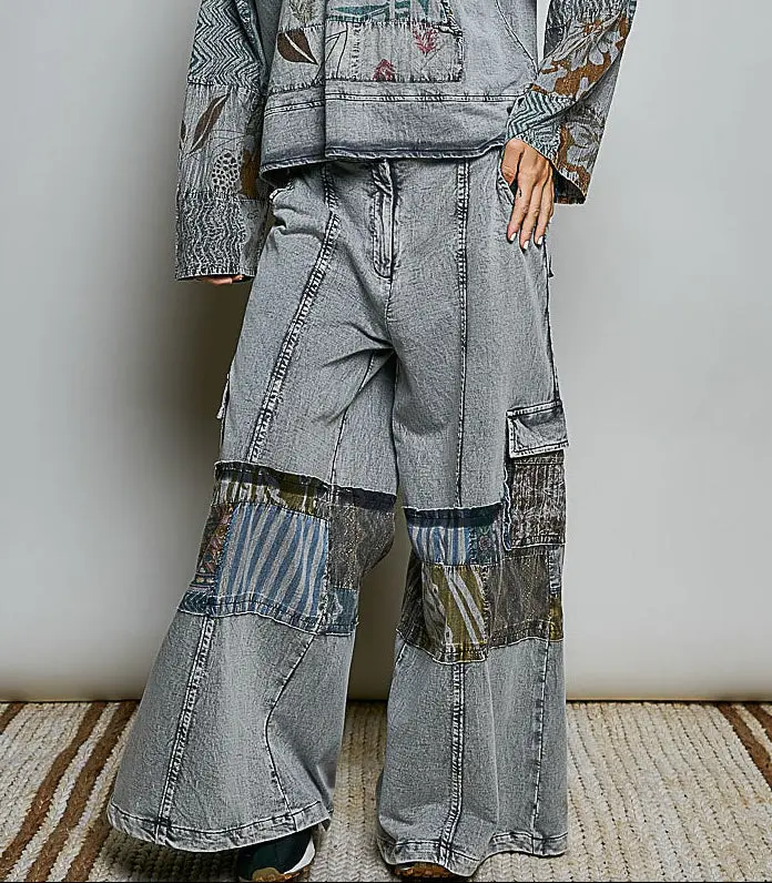 POL Charcoal Wide Leg Patch Pants