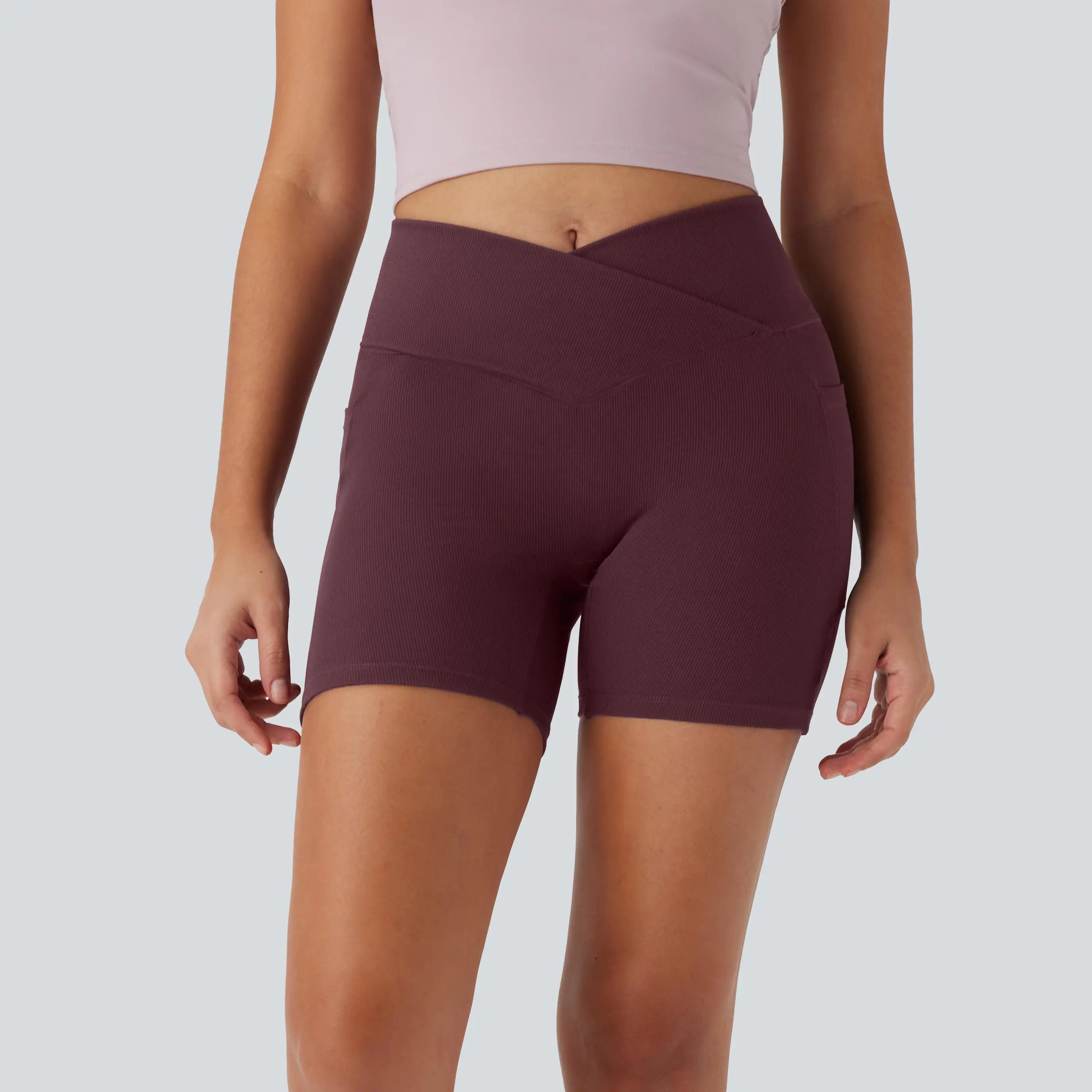 Halara High Waisted Crossover Side Pocket Waffle Yoga Biker Shorts 5'' Halara High Waisted Crossover Side Pocket Waffle Yoga Biker Shorts 5''