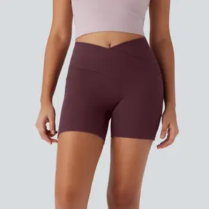 Halara High Waisted Crossover Side Pocket Waffle Yoga Biker Shorts 5''