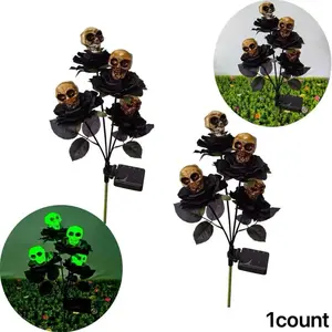 Halloween Skull Solar Lights Stakes, Outdoor Waterproof Pathway Lights, 8 Skeleton Roses, Creepy Yard Decorations, Garden Grave Decor Supplies