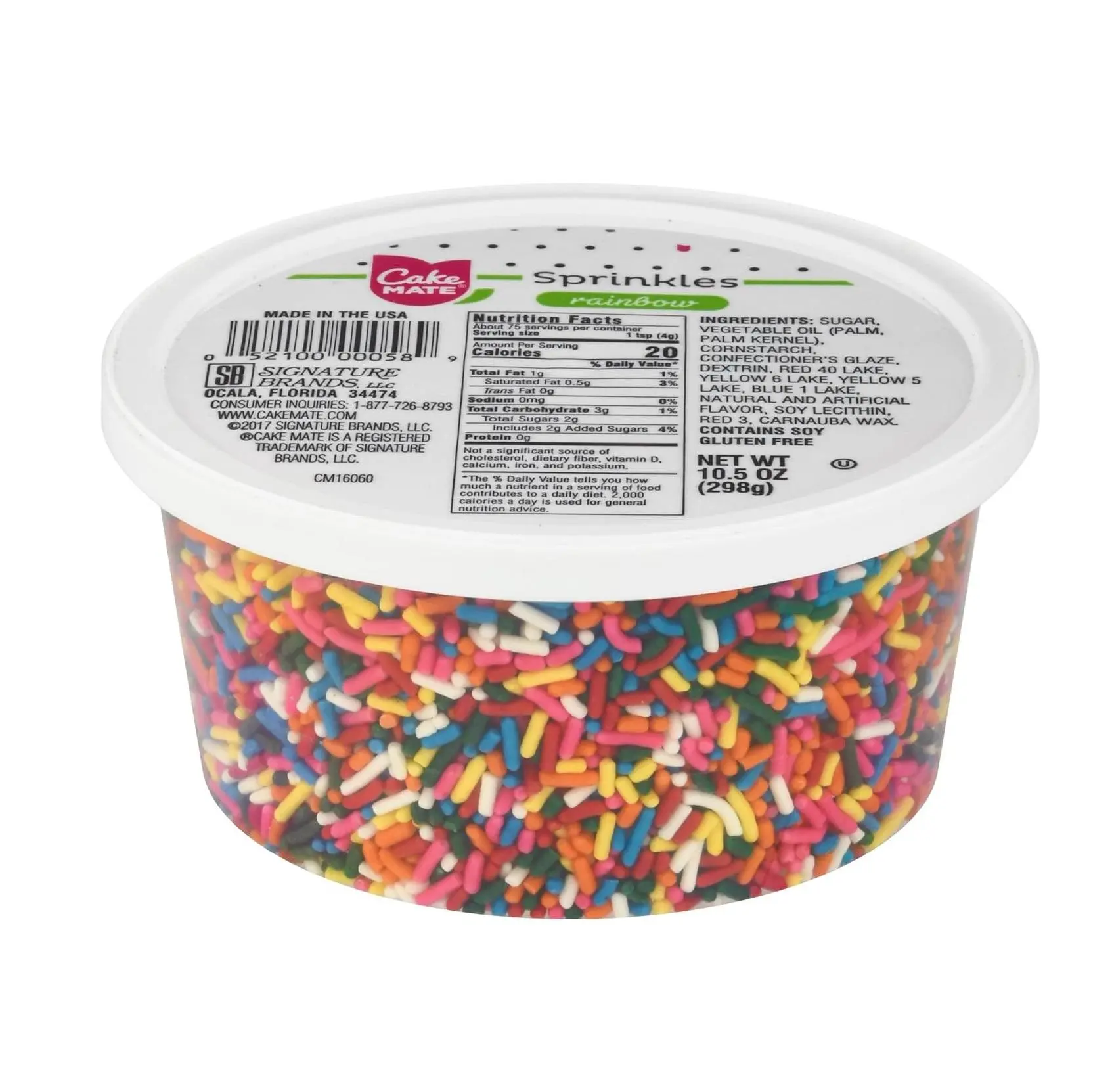 Cake Mate Rainbow Sprinkles with resealable lid - Delicious Dessert for Ice Cream, Cookies, Baked Goods, Donuts 10.5 oz Tub (Rainbow Jimmies)