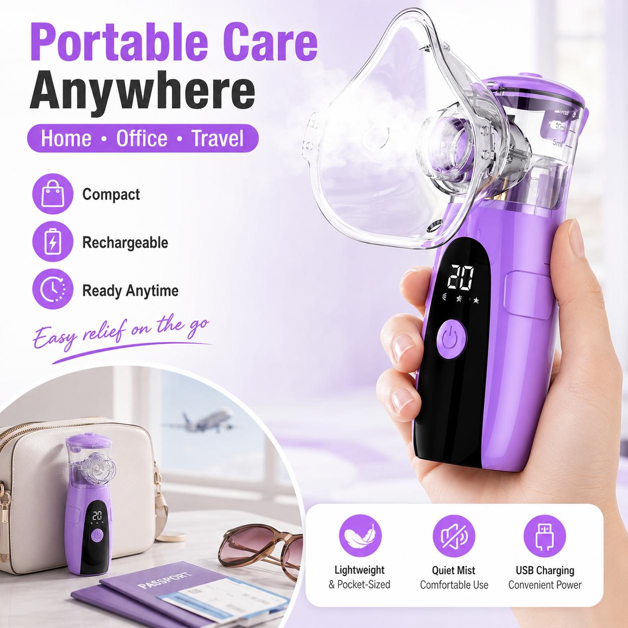 Handheld Portable Nebulizer for Daily Personal Care - Self-Cleaning Mode, Rechargeable, USB-Powered, Quiet Operation, Easy to Use and Maintain Handheld Portable Nebulizer for Daily Personal Care - Self-Cleaning Mode, Rechargeable, USB-Powered, Quiet Operation, Easy to Use and Maintain