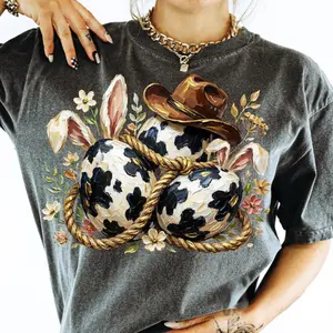 Comfort Color Western Easter Print T-shirt, Cowboy Bunny  T-shirt, Cow Print Easter Bunny Shirt, Western Spring Easter Shirt