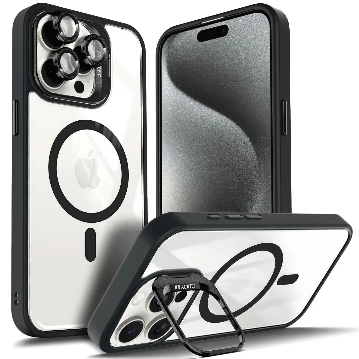 For Apple iPhone 17 16 15 14 13 12 / Pro Max / Air / Plus / Pro / Mini Camera Kickstand Compatible With MagSafe Case Cover+ Camera Lens Protector Accessories Crystal Acrylic Protection iphone case