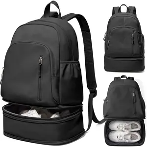 Lightweight Waterproof Gym Backpack for Women Men, Sports Backpack with Shoe Compartment and Wet Pocket, Black