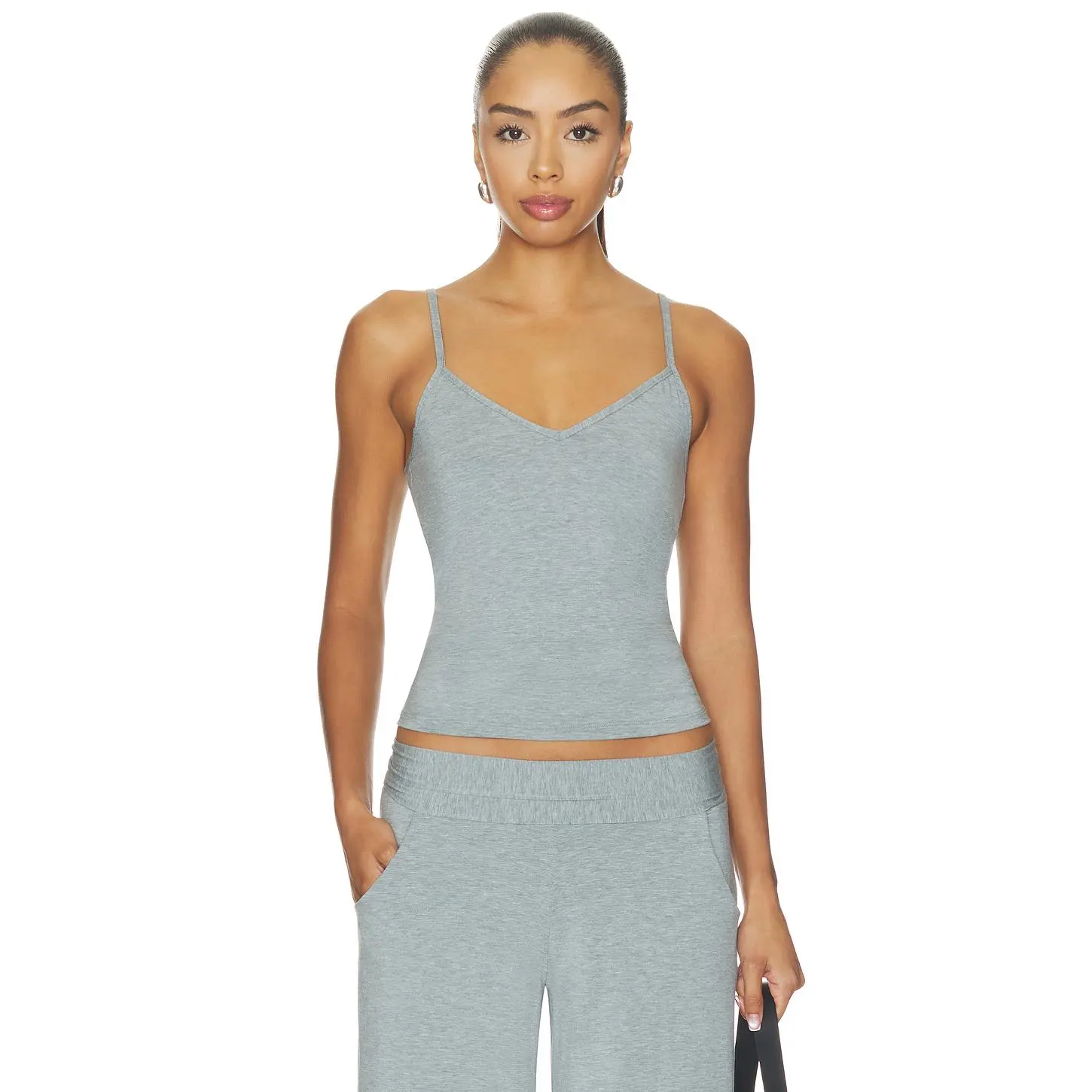 Commando Butter V Neck Cami With Shelf Bra in Heathered Grey