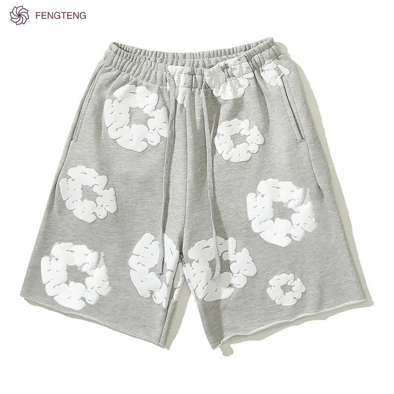 Tears unisex cotton floral denim shorts, the hottest street fashion shorts today, American style, black heritage in street fashion, Full size | 2 Color
