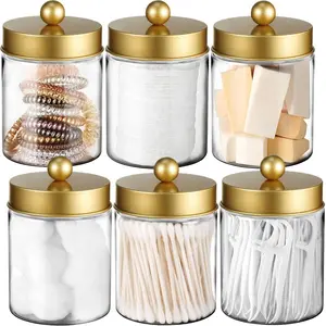 Bathroom Vanity Storage Box Set, Plastic Acrylic Jar Accessories, Organizer for Makeup Sponge, Cotton Swabs, Dental Floss, Paper Clips, Bathroom Organizer Supplies