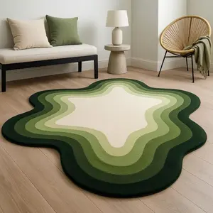 Irregular Shape Vintage Gradient Stripe Print Area Rug, Modern Indoor Rug, Plush Soft Carpet for Living Room and Bedroom, Easy to Clean Decorative Mat