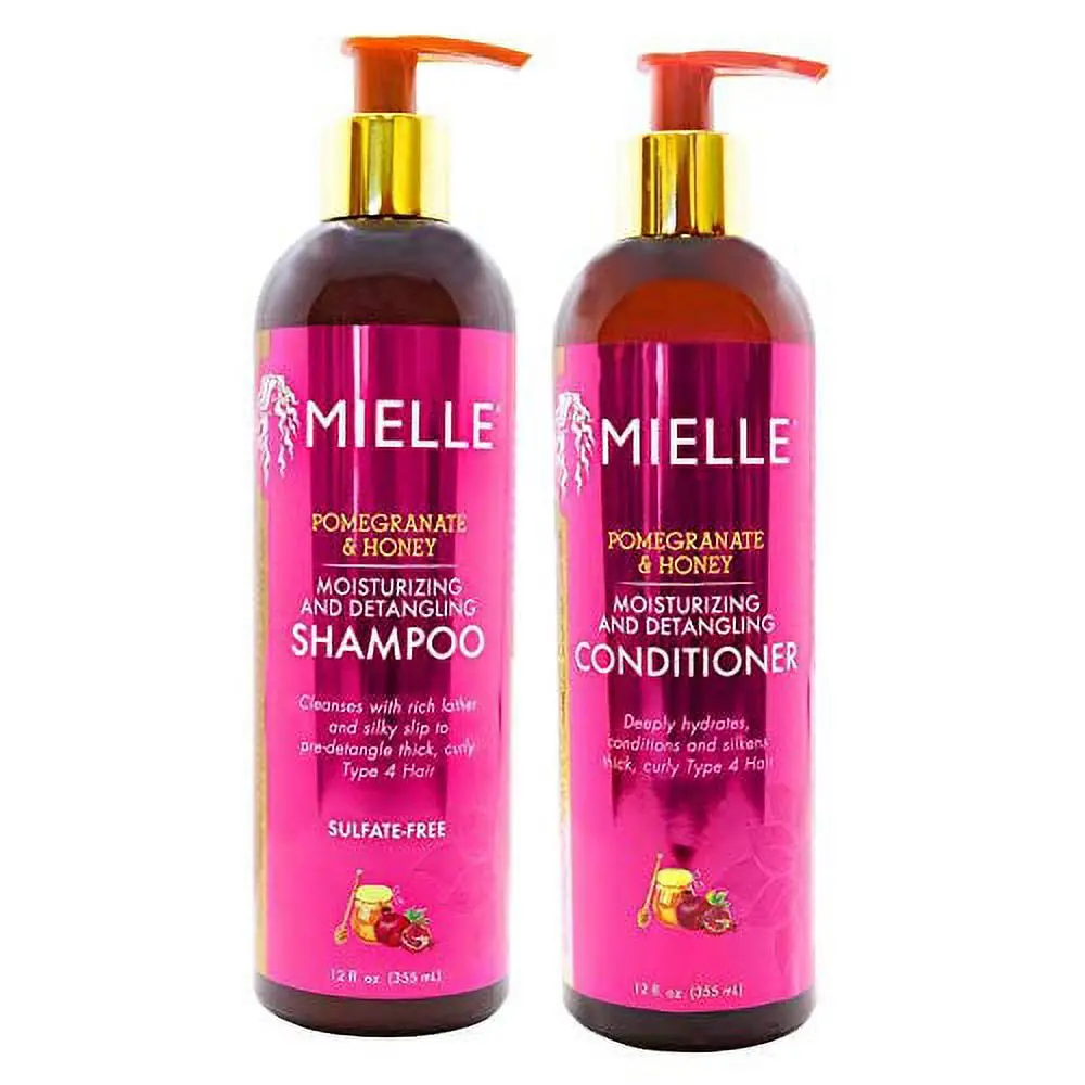 Mielle Organics Honey & Pomegranate Shampoo & Conditioner Multi-Pack Bundle, 12 fl oz Each, Cleansing & Hydrating Parabens-Free Care for Silky All Curl Types Hair, Detangling Cruelty-Free Haircare