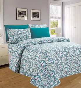 3Pc Full Size Comforter Sets with Turquoise Pillows and Blue Patterned Design