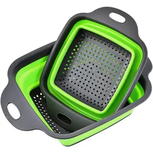 2 Pack Foldable Silicone Colanders 2 Sizes Kitchen Collapsible Food Strainer Basket for Fruit Vegetable Pasta Draining
